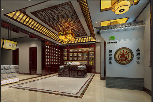 天宁古朴典雅的中式茶叶店大堂设计效果图